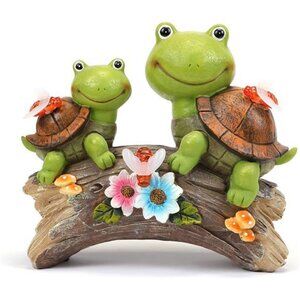 Garden Turtles Statue , Frog Face Sculpture Garden Figurine with LED Solar Light